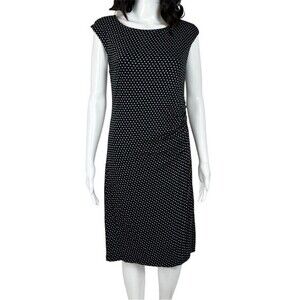 NWT LOFT Dress Size MP Polka Dot Black and White Stretchy Boat Neck